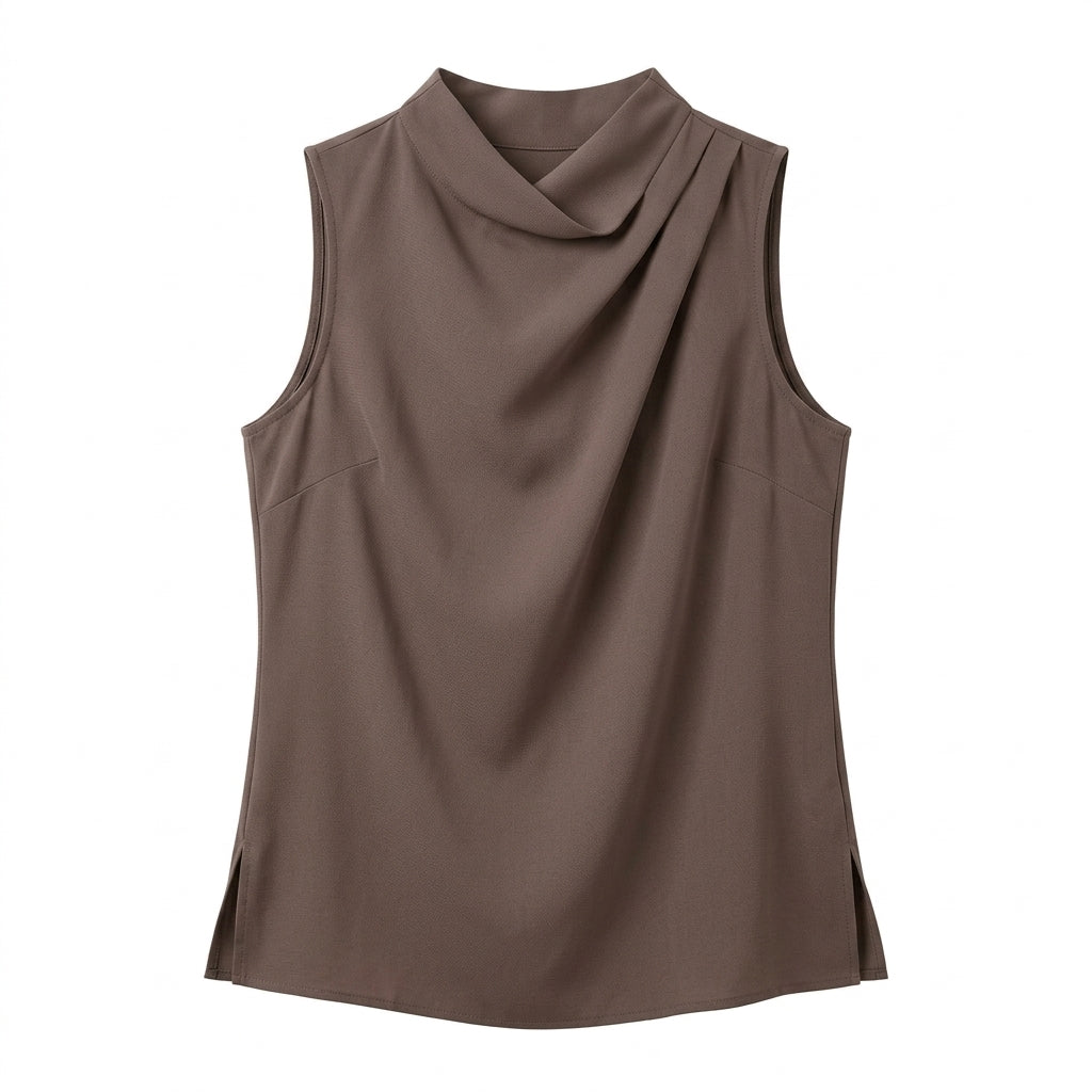 Cotyviux™ Women’s Sculpted Neck Sleeveless Blouse – Elegant Work Top, Summer Office Shell & Dressy Casual Tank