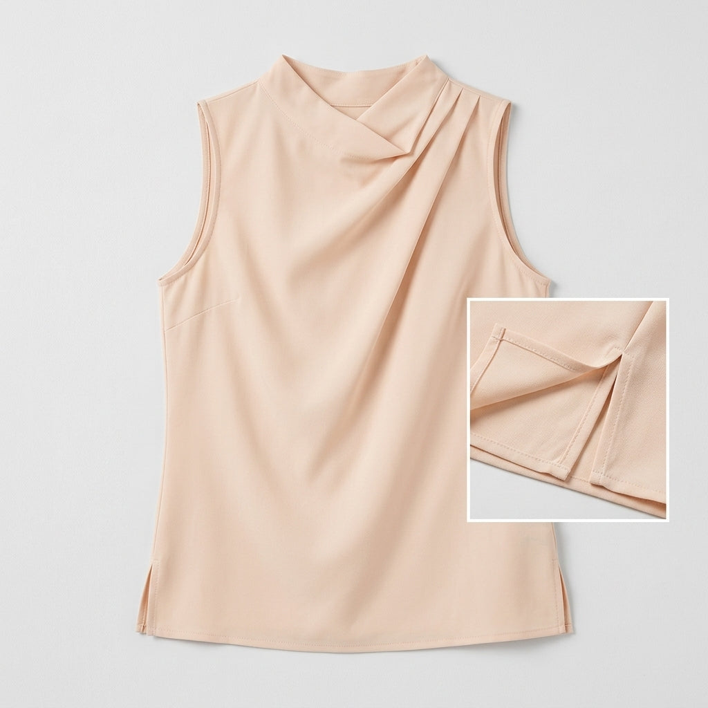Cotyviux™ Women’s Sculpted Neck Sleeveless Blouse – Elegant Work Top, Summer Office Shell & Dressy Casual Tank