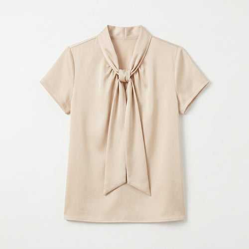 Cotyviux™ Women’s Draped Tie-Neck Blouse – Short Sleeve Office Shirt, Elegant Summer Top & Business Casual Blouse
