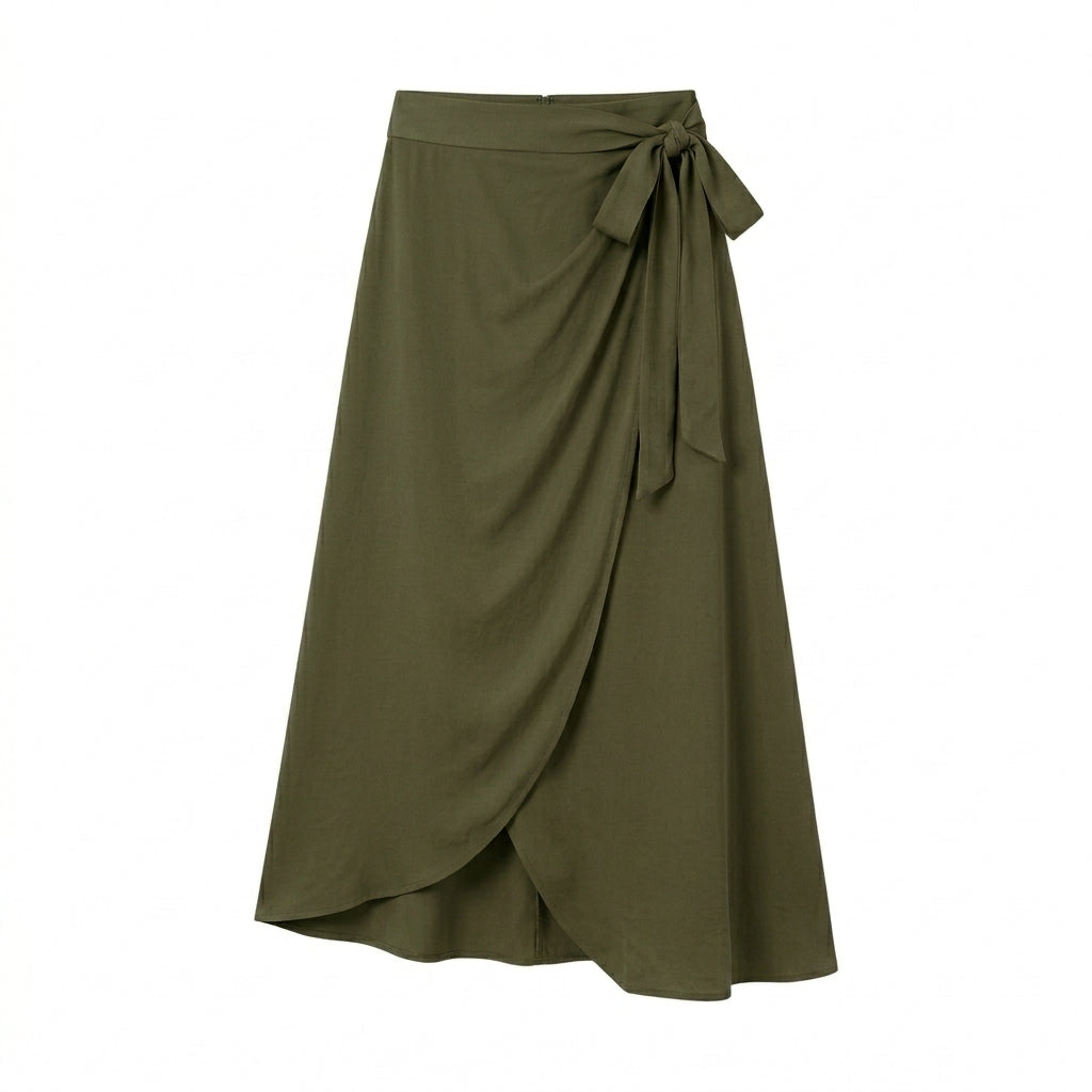 Cotyviux™ Women’s Asymmetrical Wrap Midi Skirt – High-Waisted Summer Skirt, Elegant Workwear & Vacation Bottom