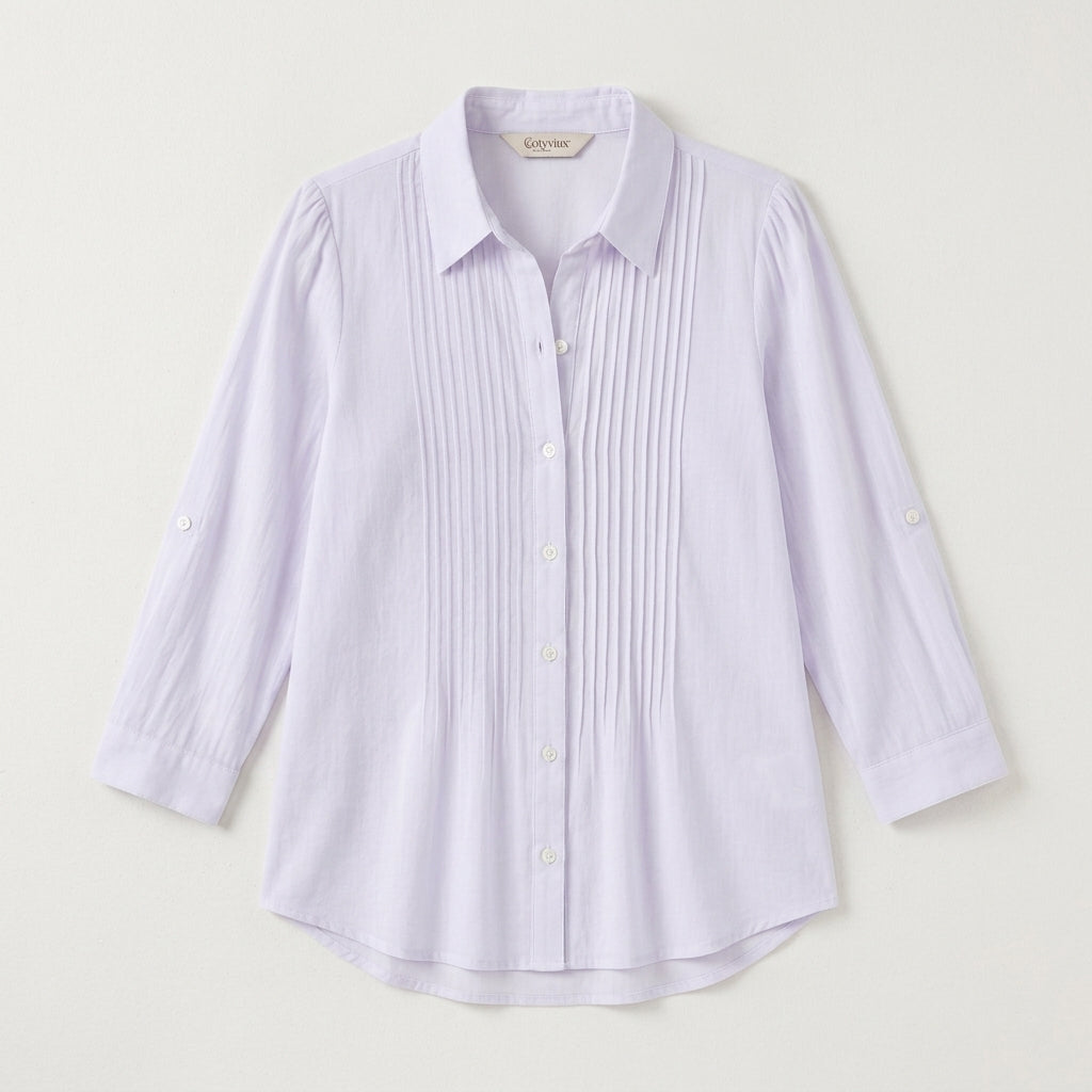 Cotyviux™ Women’s Pintuck Button-Down Blouse – Lightweight Summer Shirt, Relaxed Office Top & Elegant Casual Tunic