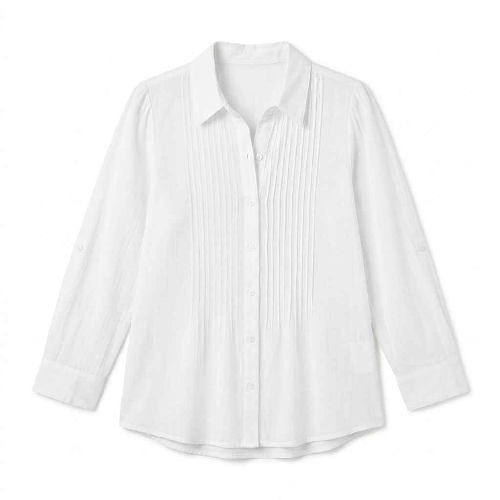 Cotyviux™ Women’s Pintuck Button-Down Blouse – Lightweight Summer Shirt, Relaxed Office Top & Elegant Casual Tunic