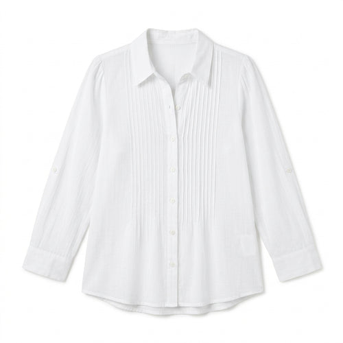 Cotyviux™ Women’s Pintuck Button-Down Blouse – Lightweight Summer Shirt, Relaxed Office Top & Elegant Casual Tunic
