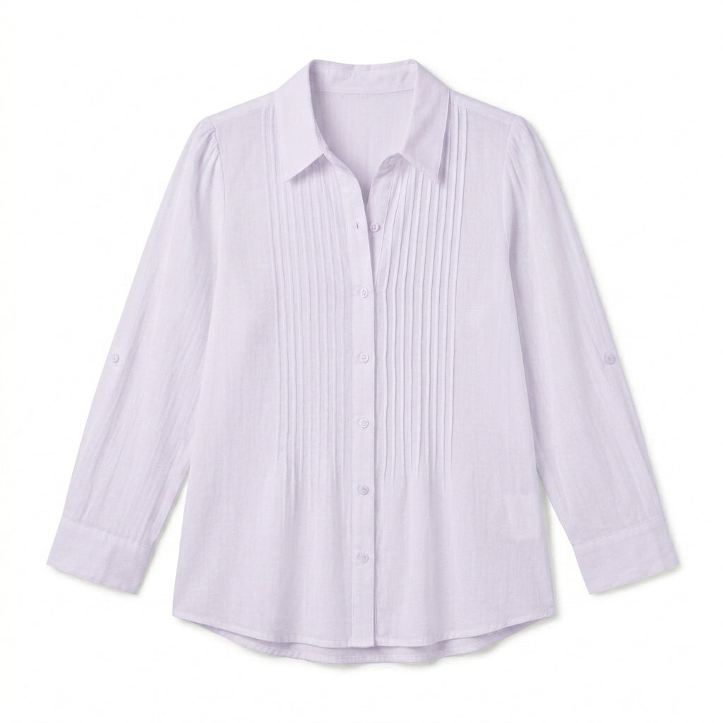 Cotyviux™ Women’s Pintuck Button-Down Blouse – Lightweight Summer Shirt, Relaxed Office Top & Elegant Casual Tunic