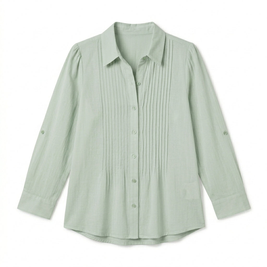 Cotyviux™ Women’s Pintuck Button-Down Blouse – Lightweight Summer Shirt, Relaxed Office Top & Elegant Casual Tunic