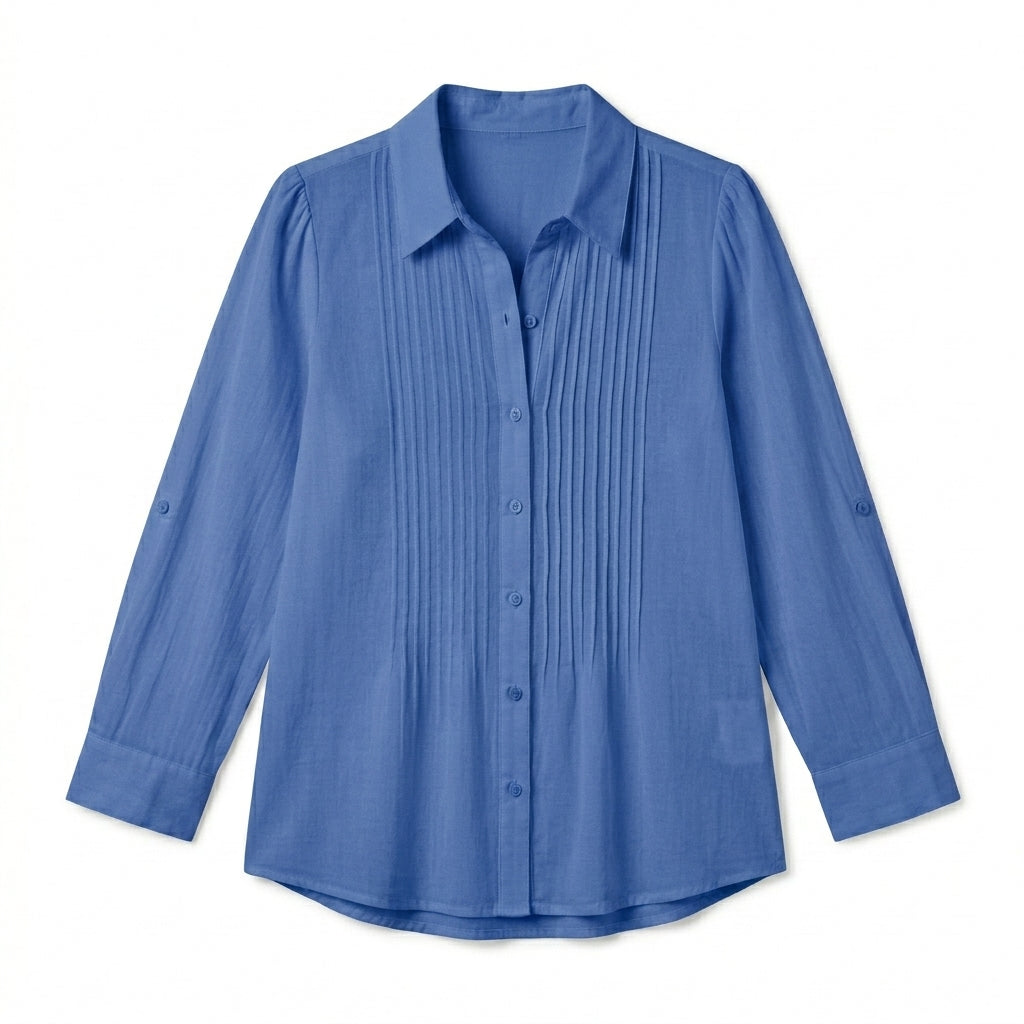 Cotyviux™ Women’s Pintuck Button-Down Blouse – Lightweight Summer Shirt, Relaxed Office Top & Elegant Casual Tunic