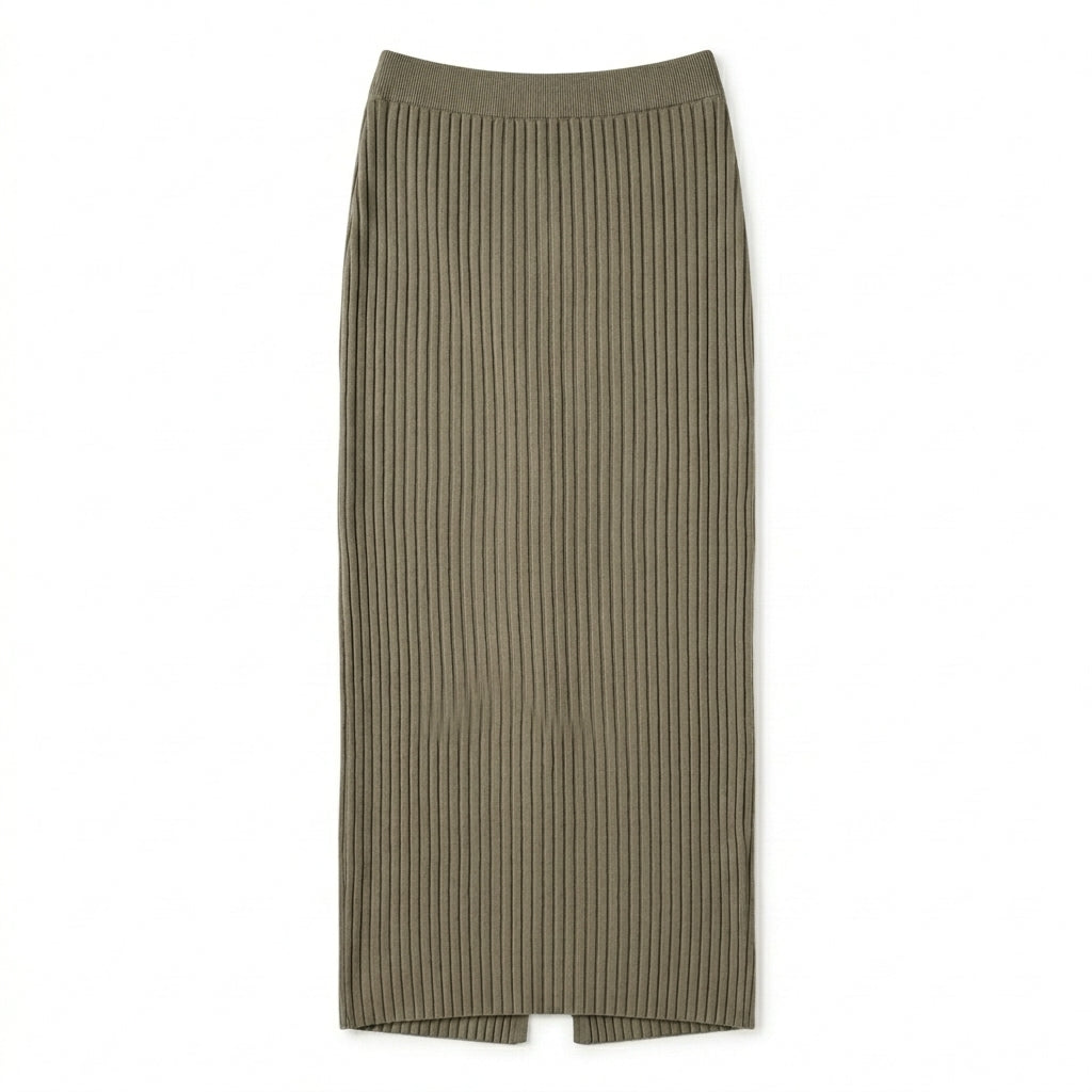 Cotyviux™ Women’s Ribbed Column Midi Skirt – Stretch Knit Summer Skirt, Elegant Pull-On Workwear & Travel Essential