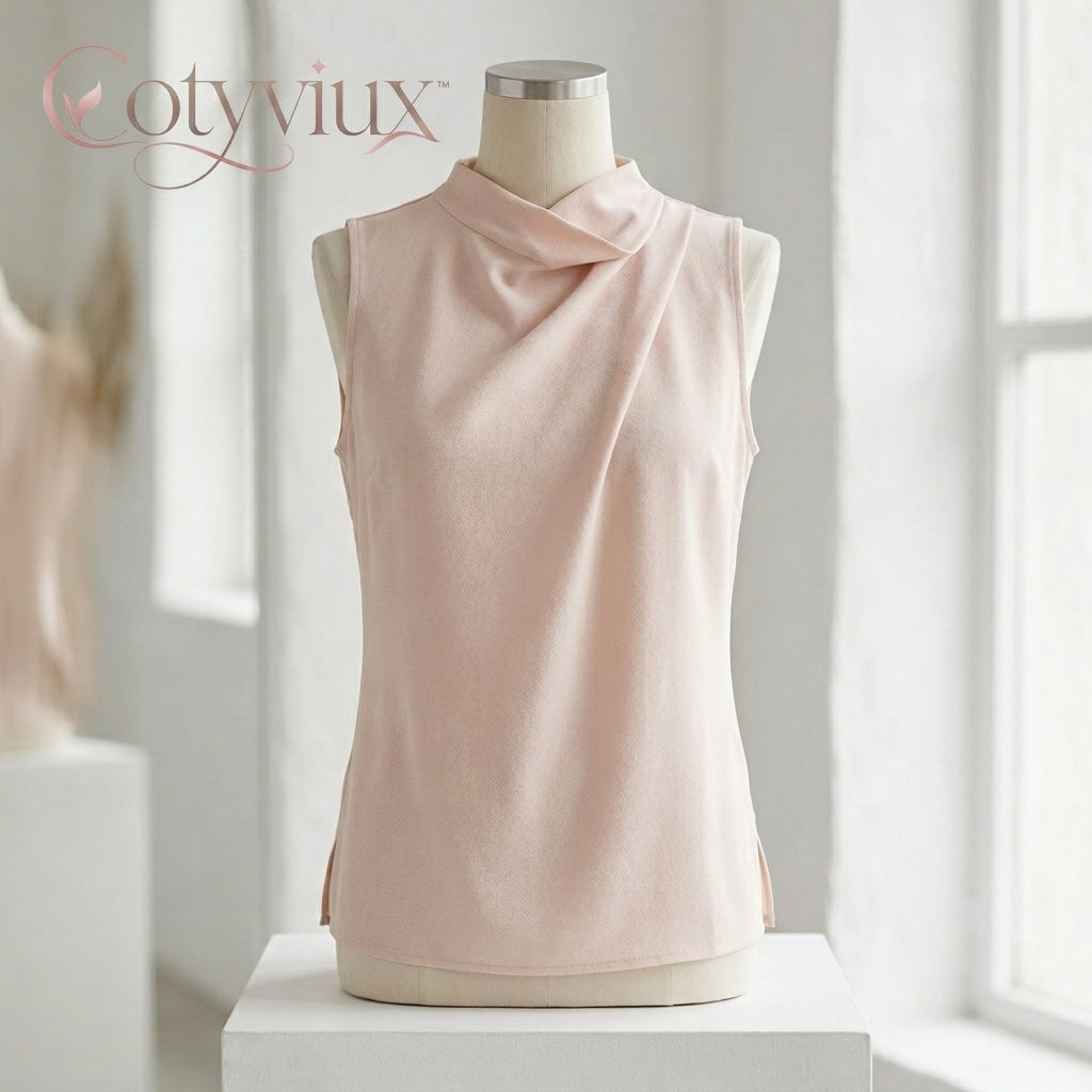 Cotyviux™ Women’s Sculpted Neck Sleeveless Blouse – Elegant Work Top, Summer Office Shell & Dressy Casual Tank