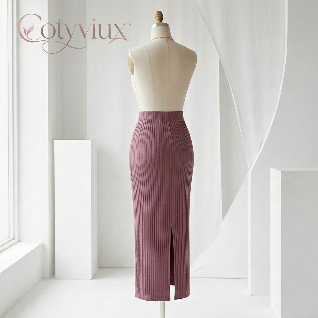 Cotyviux™ Women’s Ribbed Column Midi Skirt – Stretch Knit Summer Skirt, Elegant Pull-On Workwear & Travel Essential