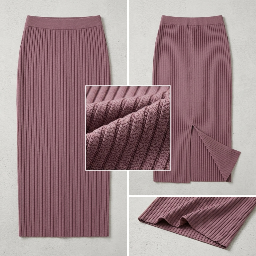Cotyviux™ Women’s Ribbed Column Midi Skirt – Stretch Knit Summer Skirt, Elegant Pull-On Workwear & Travel Essential