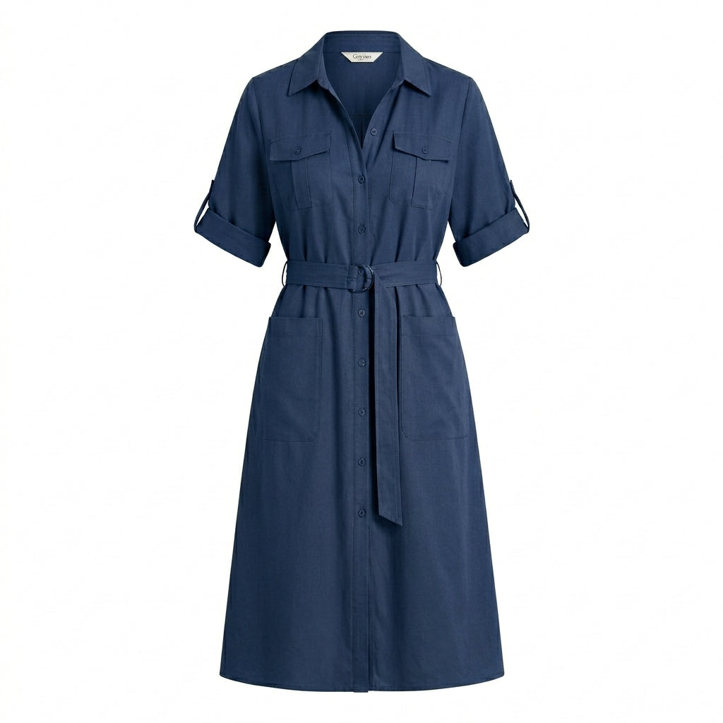 Cotyviux™ Women’s Relaxed Utility Midi Dress – Short Sleeve Summer Dress, Belted Travel Dress & Elevated Casual Workwear