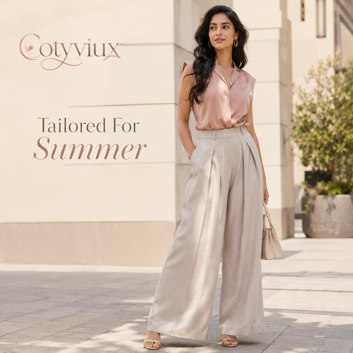 Cotyviux™ Women’s Pleated Wide-Leg Pants – High-Waisted Summer Trousers, Lightweight Office Pants & Dressy Casual Slacks